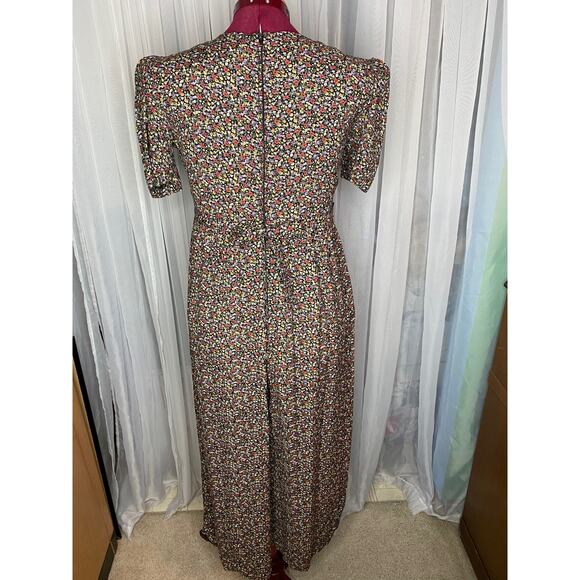 jumpsuit 1990s floral smocked top cottagecore pink yellow purple - Picture 4 of 10